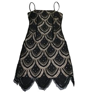 NEW Jade Melody Tam Spaghetti Strap Eyelet Lace Dress Scalloped Hem Black XS